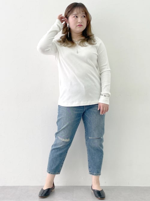 綿100％ヴィンテージ風9分丈デニムパンツ＜大きいサイズ有