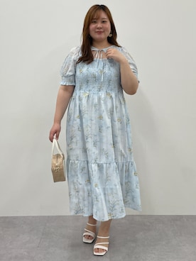「nissen（ニッセン）の＜大きいサイズ＞ボレロ風フラワープリントワンピース marun（ワンピース、ブルー系）」を使った、SMILE LAND（スマイルランド）さん（レディース・155cm）の春コーディネート