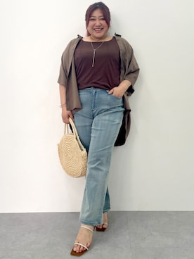 「ぽっちゃり」｜「アイテム（チュニック）」を使った、SMILE LAND（スマイルランド）さん（レディース・155cm）の夏コーディネート