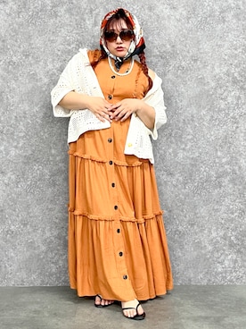 「アイテム（ワンピース/ドレス、オレンジ系）」を使った、SMILE LAND（スマイルランド）さん（レディース・155cm）の夏コーディネート