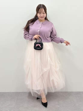 「nissen（ニッセン）の＜大きいサイズ＞ボリュームシルエットチュールスカート marun（スカート、ピンク系）」を使った、SMILE LAND（スマイルランド）さん（レディース・159cm）の秋コーディネート