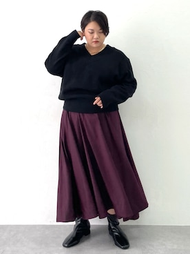 「CHIC STYLE（シックスタイル）のフレアマキシスカート＜大きいサイズ有＞シックスタイル（スカート）」を使った、SMILE LAND（スマイルランド）さん（レディース・163cm）の秋コーディネート