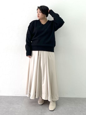 「CHIC STYLE（シックスタイル）のフレアマキシスカート＜大きいサイズ有＞シックスタイル（スカート）」を使った、SMILE LAND（スマイルランド）さん（レディース・163cm）の秋コーディネート