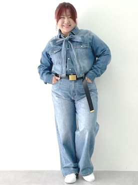 「ぽっちゃり」｜「アイテム（デニムパンツ）」を使った、SMILE LAND（スマイルランド）さん（レディース・155cm）の冬コーディネート