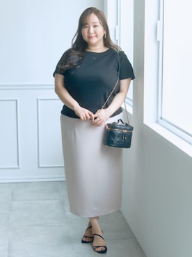 「nissen（ニッセン）の3月6日午前11:00 予約販売開始!!＜大きいサイズ＞【らめちゃんコラボ】２点セット(オーガンジーオーバースカート+タイトスカート)（スカート、ピンク系）」を使った、SMILE LAND（スマイルランド）さん（レディース・155cm）の春コーディネート