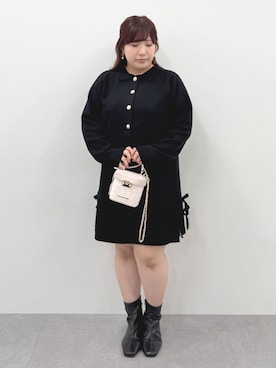 「nissen（ニッセン）の＜大きいサイズ＞ジャガードニットショート丈ワンピース marun（ワンピース、ブラック系）」を使った、SMILE LAND（スマイルランド）さん（レディース・159cm）の秋コーディネート