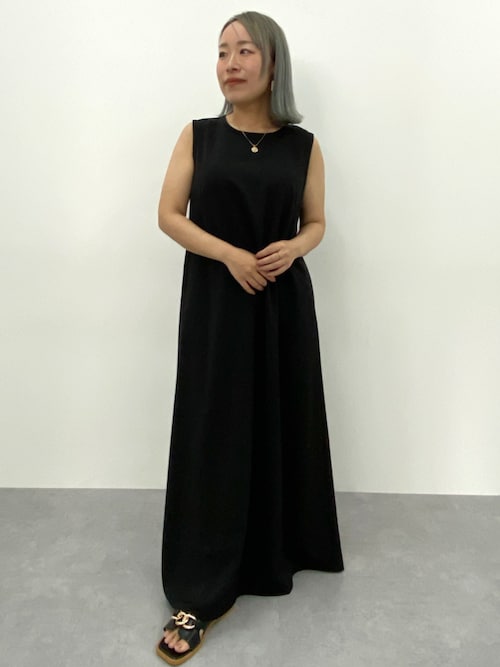 完売新品未使用イマテリアル ノースリーブ ブラック ロングワンピース セール】ノースリーブAラインロングワンピース＜大きいサイズ有