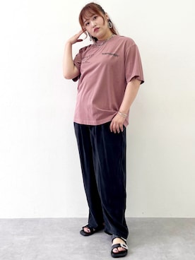 「大きいサイズレディースファッション」｜「アイテム（スラックス）」を使った、SMILE LAND（スマイルランド）さん（レディース・160cm）の夏コーディネート