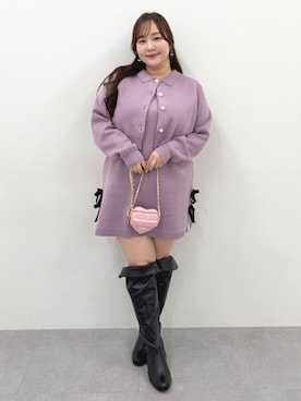 「nissen（ニッセン）の＜大きいサイズ＞ジャガードニットショート丈ワンピース marun（ワンピース、ピンク系）」を使った、SMILE LAND（スマイルランド）さん（レディース・159cm）の秋コーディネート