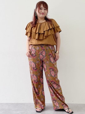 「CHIC STYLE（シックスタイル）の＜大きいサイズ＞エスニックプリントリラックスパンツ シックスタイル（その他パンツ）」を使った、SMILE LAND（スマイルランド）さん（レディース・160cm）の夏コーディネート