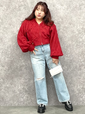 「ぽっちゃり」｜「アイテム（デニムパンツ）」を使った、SMILE LAND（スマイルランド）さん（レディース・155cm）の冬コーディネート
