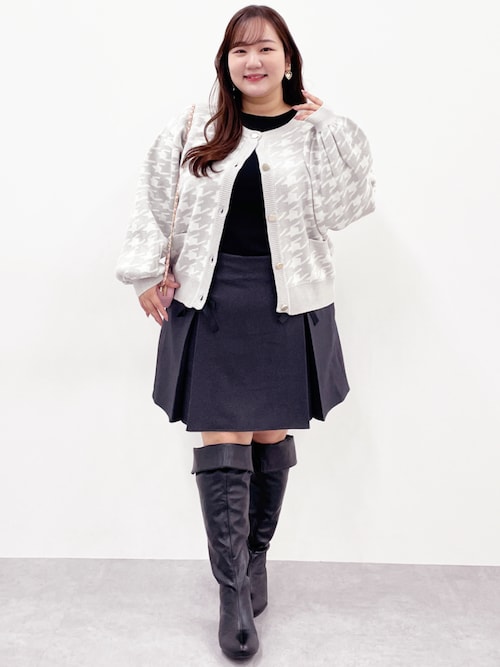 大きいサイズ＞ ラメニット千鳥格子柄カーディガン marun
