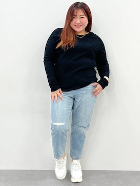 「ぽっちゃり」｜「アイテム（デニムパンツ）」を使った、SMILE LAND（スマイルランド）さん（レディース・155cm）の冬コーディネート