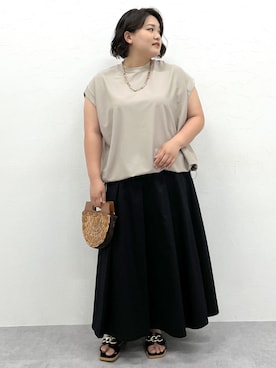「CHIC STYLE（シックスタイル）のノースリーブデザインカットソー＜大きいサイズ有＞シックスタイル（Tシャツ/カットソー）」を使った、SMILE LAND（スマイルランド）さん（レディース・163cm）の夏コーディネート