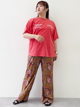 「CHIC STYLE（シックスタイル）の＜大きいサイズ＞エスニックプリントリラックスパンツ シックスタイル（その他パンツ）」を使った、SMILE LAND（スマイルランド）さん（レディース・160cm）の夏コーディネート