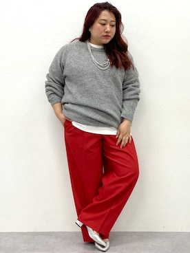 「大きいサイズレディースファッション」｜「アイテム（スラックス）」を使った、SMILE LAND（スマイルランド）さん（レディース・155cm）の冬コーディネート