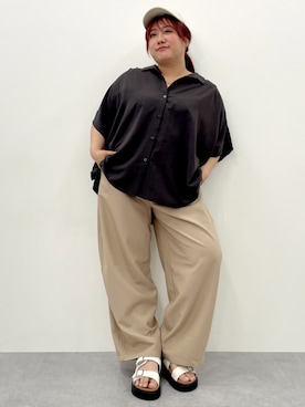 「ぽっちゃり」｜「アイテム（チュニック）」を使った、SMILE LAND（スマイルランド）さん（レディース・155cm）の夏コーディネート
