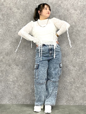 「GEVS.（ジェイヴィス）のアイテム（デニムパンツ）」を使った、SMILE LAND（スマイルランド）さん（レディース・160cm）の冬コーディネート