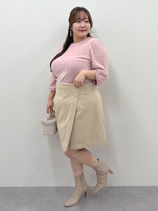 「nissen(ニッセン)の<大きいサイズ>ヘリンボーンショート丈ラップデザインスカート marun(スカート)」を使った、SMILE LAND(スマイルランド)さん(レディース・159cm)の秋コーディネート