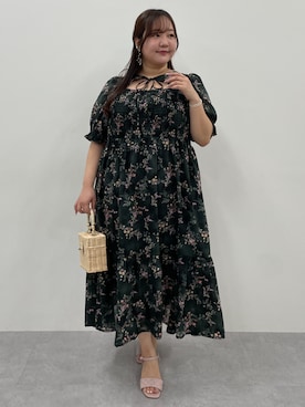 「nissen（ニッセン）の＜大きいサイズ＞ボレロ風フラワープリントワンピース marun（ワンピース、ブラック系）」を使った、SMILE LAND（スマイルランド）さん（レディース・155cm）の春コーディネート