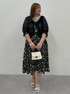 「nissen（ニッセン）の＜大きいサイズ＞レースショートボレロ marun（カーディガン/ボレロ、ブラック系）」を使った、SMILE LAND（スマイルランド）さん（レディース・155cm）の春コーディネート