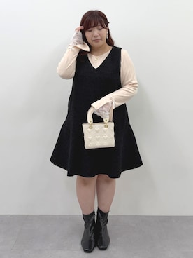 「nissen（ニッセン）の＜大きいサイズ＞袖口リボンレーステレコリブカットソートップス marun（Tシャツ/カットソー、ピンク系）」を使った、SMILE LAND（スマイルランド）さん（レディース・159cm）の秋コーディネート