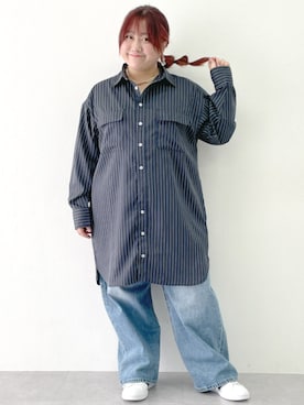 「ぽっちゃり」｜「アイテム（デニムパンツ）」を使った、SMILE LAND（スマイルランド）さん（レディース・155cm）の冬コーディネート