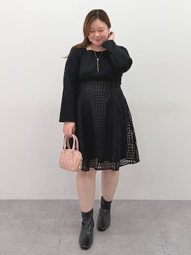 「nissen（ニッセン）の＜大きいサイズ＞ハイウエストドッキングワンピース marun（ワンピース、ブラック系）」を使った、SMILE LAND（スマイルランド）さん（レディース・159cm）の秋コーディネート