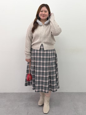 「nissen（ニッセン）の＜大きいサイズ＞編み上げリボン長袖カットソートップス marun（Tシャツ/カットソー、ホワイト系）」を使った、SMILE LAND（スマイルランド）さん（レディース・159cm）の秋コーディネート