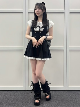 「OLIVE des OLIVE（オリーブデオリーブ）のフレアジャンスカ（ジャンパースカート、ブラック系）」を使った、karenさん（レディース・164cm）の夏コーディネート