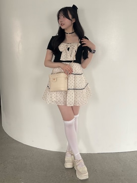 「OLIVE des OLIVE（オリーブデオリーブ）のリボンミニワンピとカーデのセット（ワンピース、その他）」を使った、karenさん（レディース・164cm）の夏コーディネート