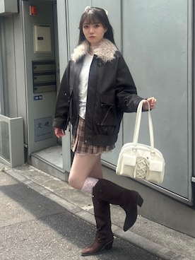 「アイテム（ライダースジャケット）」を使った、karenさん（レディース・163cm）の夏コーディネート