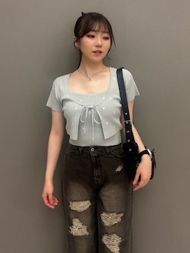 「OLIVE des OLIVE（オリーブデオリーブ）のアイテム（デニムパンツ）」を使った、karenさん（レディース・163cm）の夏コーディネート