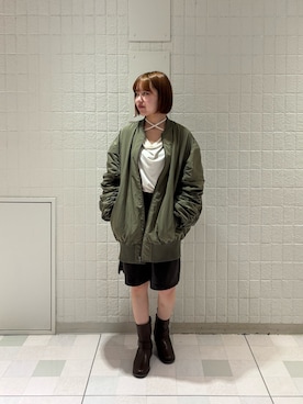 「ショートパンツ」｜「アイテム（その他アウター）」を使った、えみかさん（レディース・154cm）の秋コーディネート