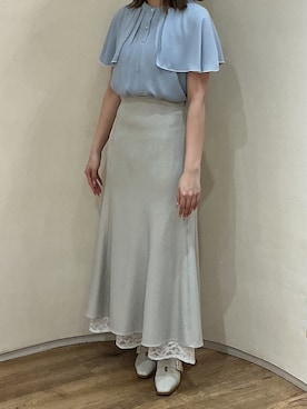 「MISCH MASCH（ミッシュマッシュ）の2026春夏新作 ケープ袖配色ジョーゼットブラウス（シャツ/ブラウス、ブルー系）」を使った、アトレ川崎店さん（レディース・155cm）の春コーディネート