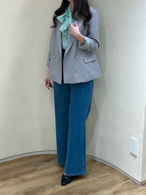 2026春夏新作 袖フリルラメシアーボウタイブラウス