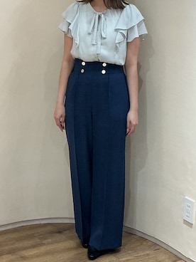 「MISCH MASCH（ミッシュマッシュ）の2026春夏新作 配色リボンダブルフレア袖ブラウス（シャツ/ブラウス、グリーン系）」を使った、アトレ川崎店さん（レディース・155cm）の春コーディネート