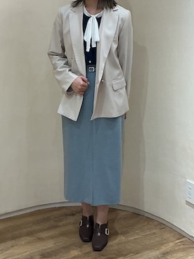 「MISCH MASCH（ミッシュマッシュ）の2026春夏新作 配色リボン長袖ブラウス（シャツ/ブラウス、ブルー系）」を使った、アトレ川崎店さん（レディース・155cm）の春コーディネート