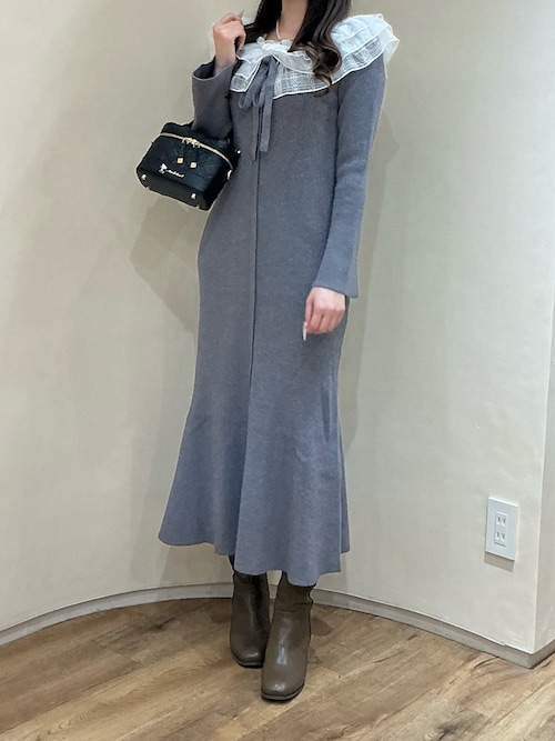 セール】2025秋冬新作 レースチュール襟マーメイドニットワンピース