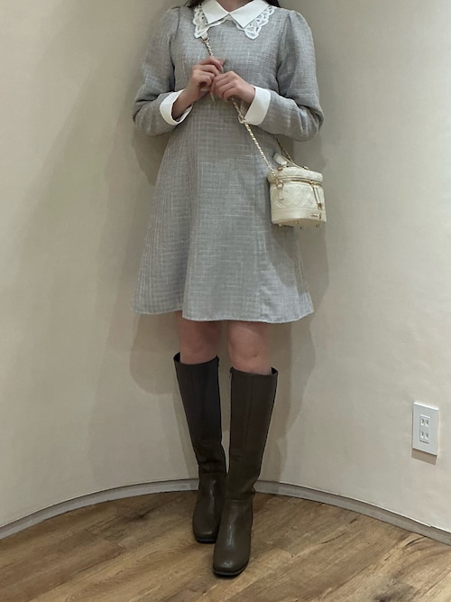 セール】2025秋冬新作 レース襟付きツイードミニワンピース