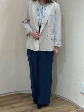 「MISCH MASCH（ミッシュマッシュ）の2026春夏新作 配色リボンダブルフレア袖ブラウス（シャツ/ブラウス、グリーン系）」を使った、アトレ川崎店さん（レディース・155cm）の春コーディネート