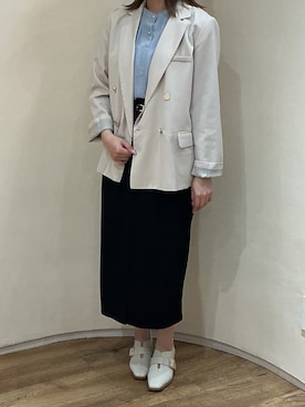 「MISCH MASCH（ミッシュマッシュ）の2026春夏新作 ケープ袖配色ジョーゼットブラウス（シャツ/ブラウス、ブルー系）」を使った、アトレ川崎店さん（レディース・155cm）の春コーディネート