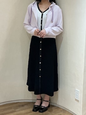 「MISCH MASCH（ミッシュマッシュ）の2026春夏新作 グログランリボンダンボールジップパーカー（パーカー、ピンク系）」を使った、アトレ川崎店さん（レディース・155cm）の春コーディネート