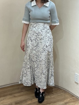 「MISCH MASCH（ミッシュマッシュ）の2026春夏新作 レースシャツレイヤード風スキッパーニット（ニット/セーター、グリーン系）」を使った、アトレ川崎店さん（レディース・155cm）の春コーディネート