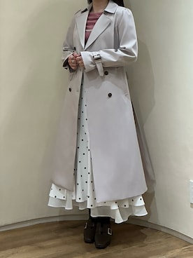 「MISCH MASCH（ミッシュマッシュ）の2026春夏新作 サイドプリーツベーシックトレンチコート（トレンチコート、ベージュ系）」を使った、アトレ川崎店さん（レディース・155cm）の春コーディネート
