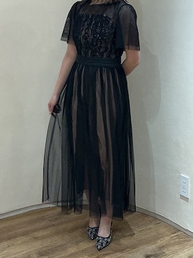 「MISCH MASCH（ミッシュマッシュ）のチュールシフォンワンピース【結婚式/オケージョン/パーティー/S・M・TALLサイズ】/MO33O02（ドレス、ブラック系）」を使った、アトレ川崎店さん（レディース・155cm）の春コーディネート