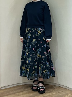 「MISCH MASCH（ミッシュマッシュ）の2026春夏新作 レーストリミングスウェットトップス（Tシャツ/カットソー、ホワイト系）」を使った、アトレ川崎店さん（レディース・155cm）の春コーディネート