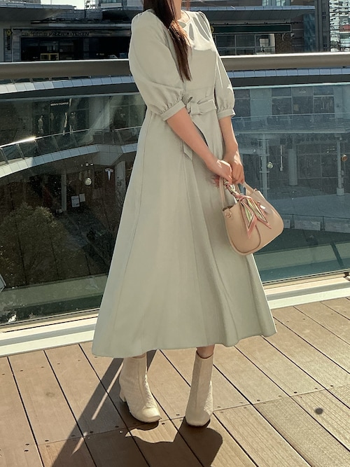 セール】2026春夏新作 ポリデニム配色ステッチワンピース（ワンピース