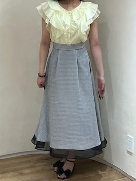 「MISCH MASCH（ミッシュマッシュ）の2026春夏新作 シアーレースラッフルフリルブラウス（シャツ/ブラウス、グリーン系）」を使った、アトレ川崎店さん（レディース・158cm）の夏コーディネート