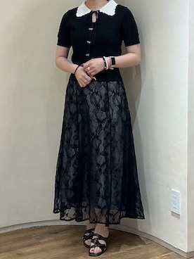 「MISCH MASCH（ミッシュマッシュ）の2025春夏新作 ラメニット×レースワンピース（ワンピース、ブラック系）」を使った、アトレ川崎店さん（レディース・158cm）の夏コーディネート